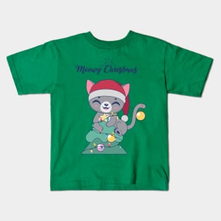 Festive kitty on a Christmas tree Kids T-Shirt